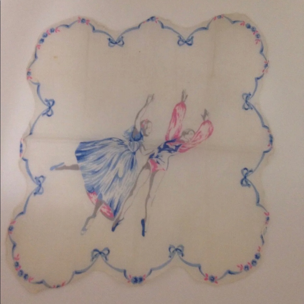 Vintage Ballerina Print Handkerchief 12” X 13”
